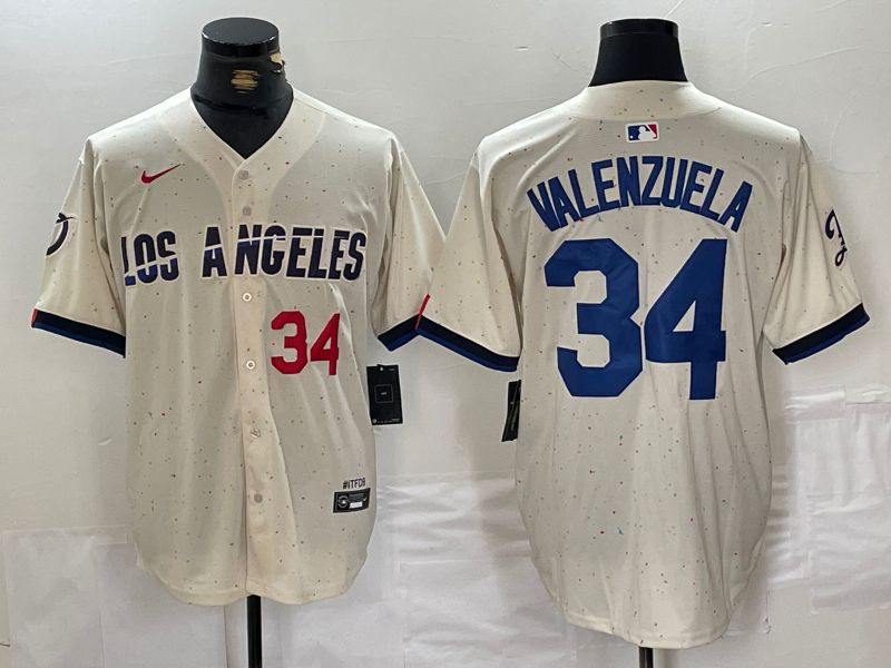 Men Los Angeles Dodgers #34 Valenzuela Cream Fashion Nike Game MLB Jersey style 2->los angeles dodgers->MLB Jersey